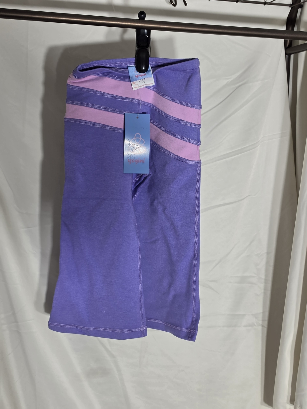 Purple Capri Leggings with Pink Waist Stripes - Kids